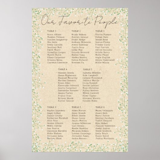 Babybloemen - Rustic Wedding Seating Chart Poster (Voorkant)
