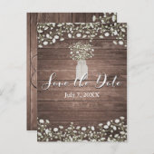 Babybloemen Rustic Wood Bespaar de datum Aankondigingskaart (Voorkant / Achterkant)
