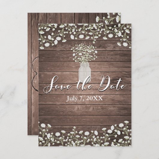Babybloemen Rustic Wood Bespaar de datum Aankondigingskaart (Voorkant / Achterkant)