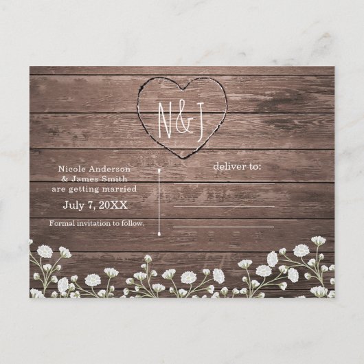 Babybloemen Rustic Wood Bespaar de datum Aankondigingskaart (Achterkant)