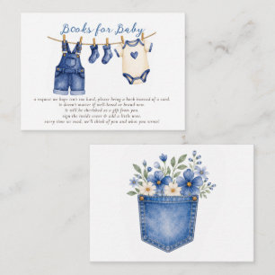 Babyboek verzoek voor baby jongen met blauwe jeans informatiekaartje