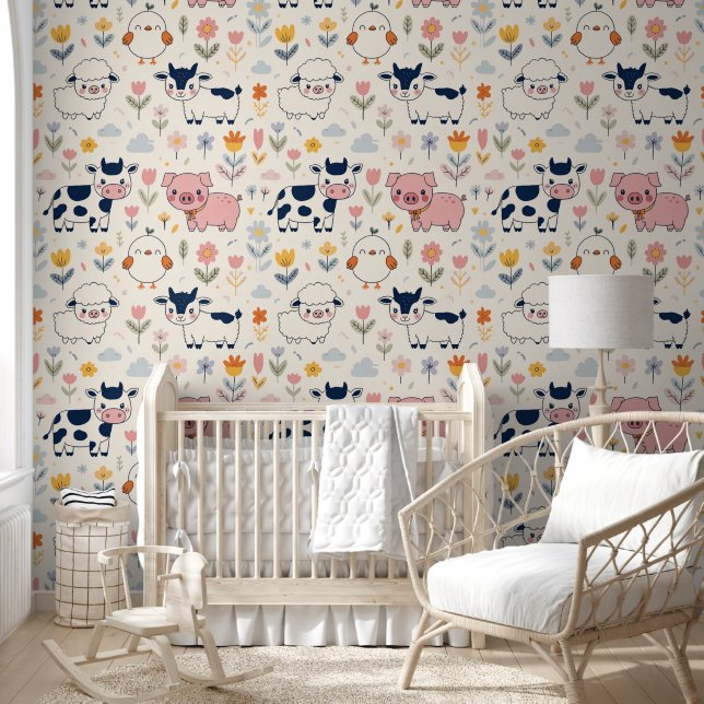 Babyboerderijdieren  behang (Kinderen)