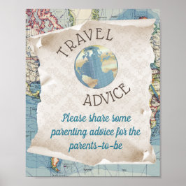 Babyborrel advieskaart tafelbord met vintage kaart poster