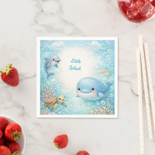 Babyborrel Blauwe Jongen Oceaan Feest Walvis Dolfi Servet