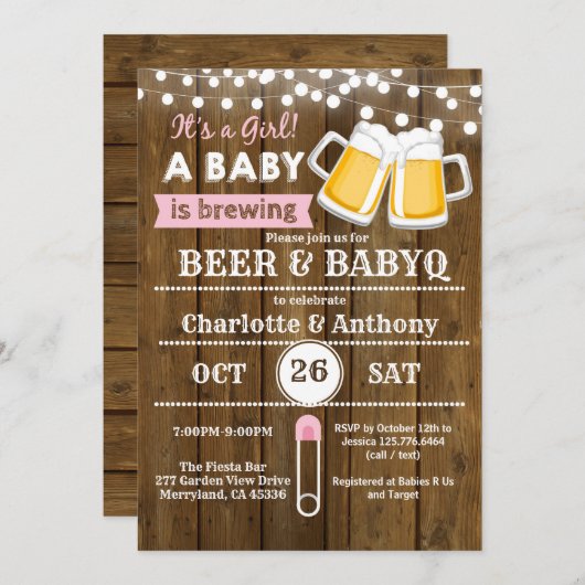 Babyborrel en BBQ koppel baby shower uitnodiging r (Voorkant / Achterkant)
