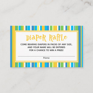 Babyborrel Luierraffle met Gele en Turquoise Strep Informatiekaartje