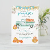 Babyborrel met blauwe, groene, mint en pompoen the kaart (Staand voorkant)