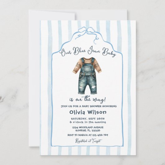 Babyborrel met blauwe jeans kaart (Voorkant)