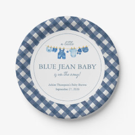 Babyborrel met blauwe jeans papieren bordje
