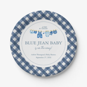 Babyborrel met blauwe jeans papieren bordje