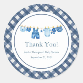 Babyborrel met blauwe jeans ronde sticker