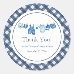 Babyborrel met blauwe jeans ronde sticker