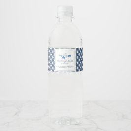 Babyborrel met blauwe jeans waterfles etiket