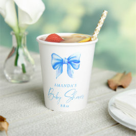 Babyborrel met blauwe strik voor jongen papieren bekers