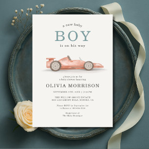 Babyborrel met raceauto thema kaart