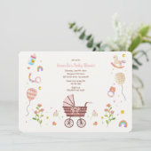 Babyborrel met vintage kinderwagen kaart (Staand voorkant)