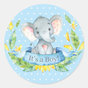 Babyborrel Olifant Jongen Blauw Ronde Sticker