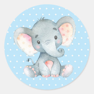 Babyborrel Olifant Jongen Blauw Ronde Sticker