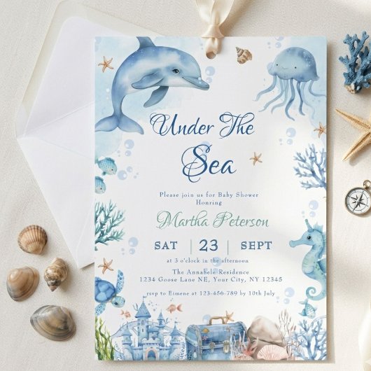 Babyborrel onder de zee met schelpenthema kaart