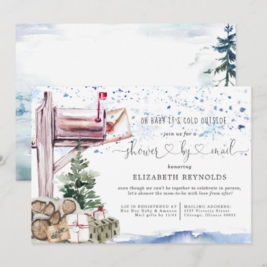 Babyborrel per post | Winter Kerst Baby Shower Kaart (Voorkant / Achterkant)