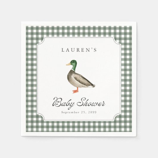 Babyborrel servetten met groene gingham eend (Voorkant)
