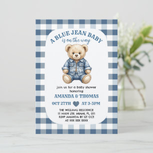 Babyborrel uitnodiging Blue Jean Bear