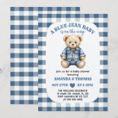 Babyborrel uitnodiging Blue Jean Bear (Voorkant / Achterkant)