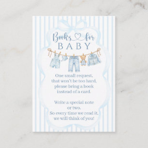 Babyborrel voor jongen in blauwe jeans Boekenwens Informatiekaartje