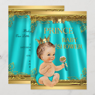 Babyborrel voor prinsje in aqua turquoise met brui kaart