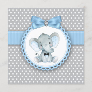 Babyboy blauwe grijze olifant verjaardagsuitnodigi kaart