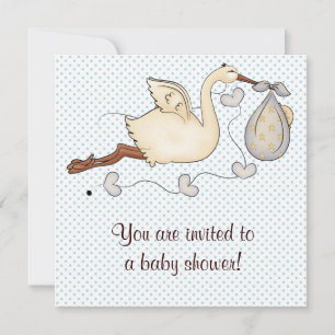 Babyboy-shower met blauwe ooievaar kaart