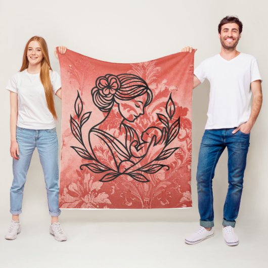 Babydeken – Moeder en Kind Bloemendesign Fleece Deken (In situ)