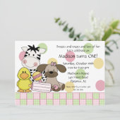 Babydieren 1e geboorte-meisje kaart (Staand voorkant)