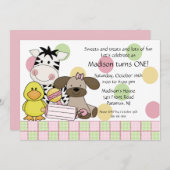 Babydieren 1e geboorte-meisje kaart (Voorkant / Achterkant)