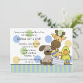 Babydieren 1e verjaardag kaart (Staand voorkant)