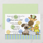 Babydieren 1e verjaardag kaart (Voorkant / Achterkant)