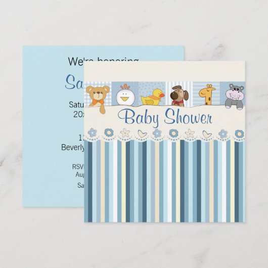Babydieren en tapes Blauw Baby shower Kaart (Voorkant / Achterkant)