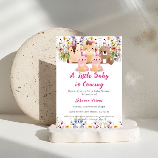 Babydieren en Wildflower Baby shower Invitation Kaart