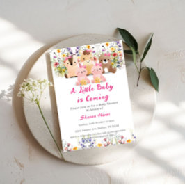 Babydieren en Wildflower Baby shower Invitation Kaart