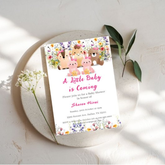 Babydieren en Wildflower Baby shower Invitation Kaart
