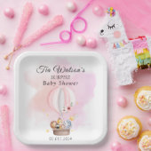 Babydieren in een roze heteluchtballon papieren Bo Papieren Bordje (Feest)