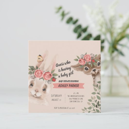 Babydieren met bloemen kaart (Staand voorkant)