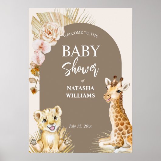 Babydieren met bruin baby shower poster (Voorkant)