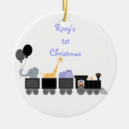 Babydieren op een treinstel keramisch ornament