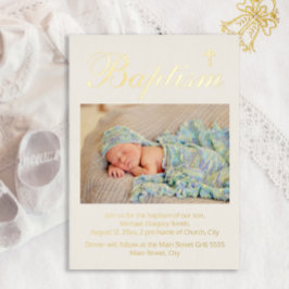 Babydoop foto religieus kruis folie uitnodiging