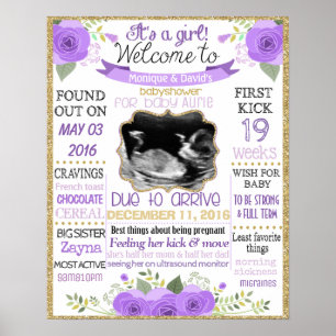 Babydouche poster Flowers is een meisje paars