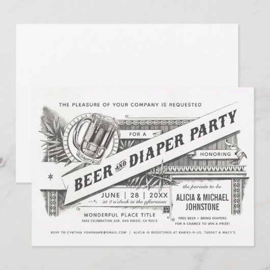 Babydouches voor bier- en luierfeestjes kaart (Voorkant / Achterkant)