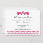 Babyfeest Baby Pink Love Birds Banner Uitnodiging (Voorkant)