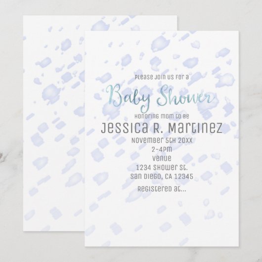 Babyfeest Blauwe Regen Waterverf Uitnodigingen (Voorkant / Achterkant)