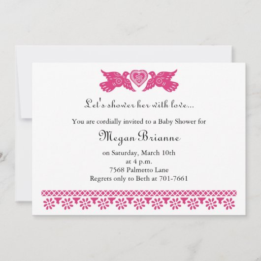 Babyfeest Roze Liefdesvogels Banner Uitnodiging (Voorkant)